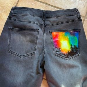 grey upcycled hand painted jeans